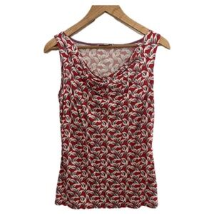 Boden Red Leaf Floral Print Cowl Neck Jersey Sleeveless Top